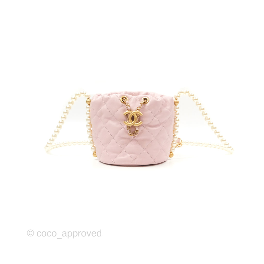 Chanel Pearl Mini About Pearls Drawstring Bucket Bag Light Pink Lambskin