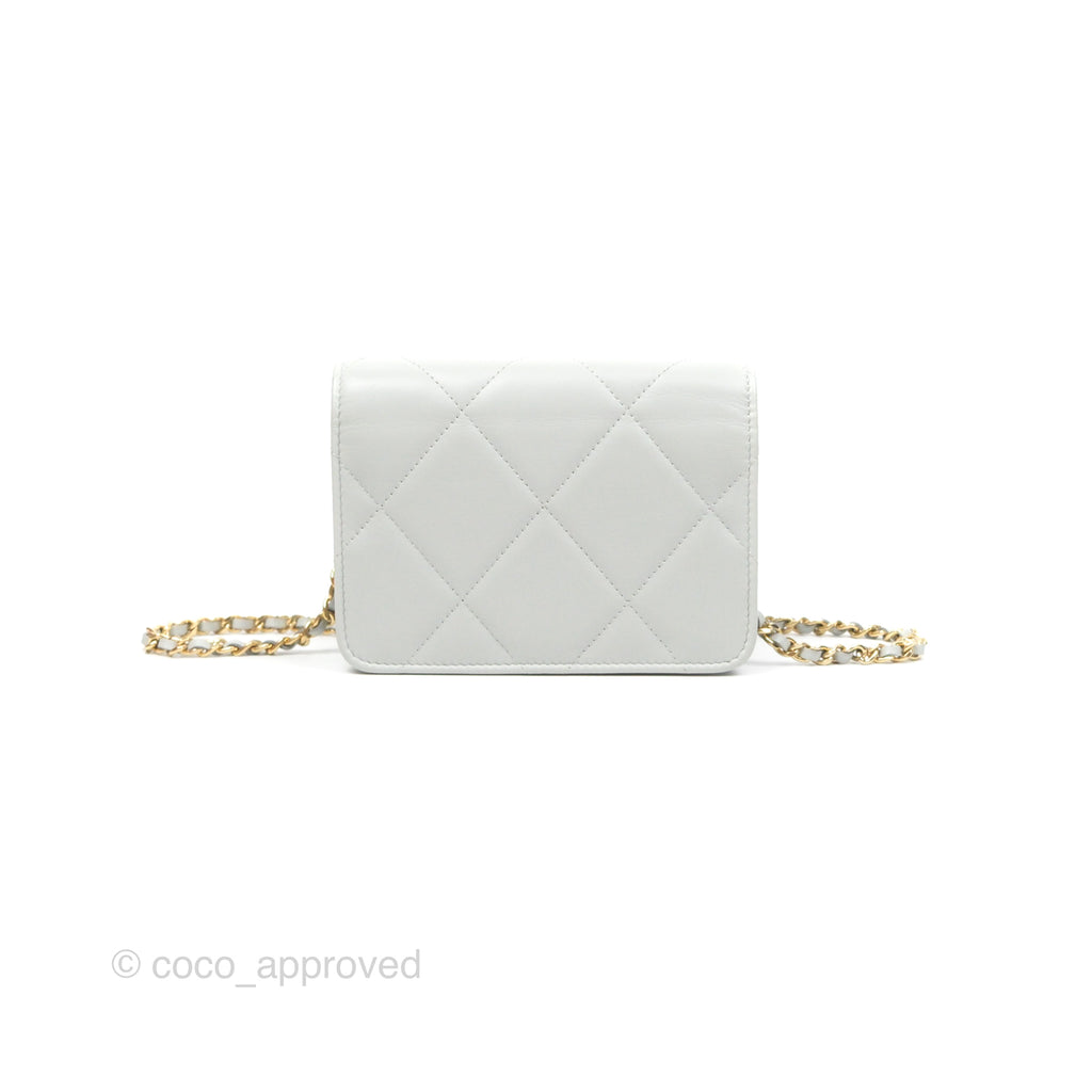 Chanel Crystal CC Mini Cutch with Chain Grey Lambskin Gold Hardware