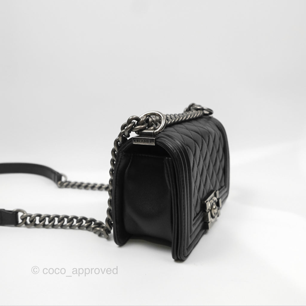 Chanel Small Boy Black Calfskin Ruthenium Hardware