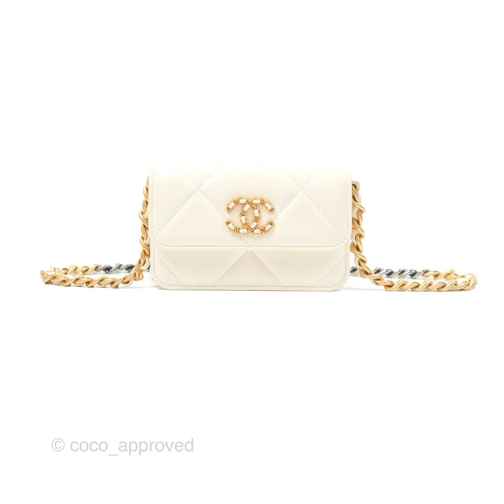 Chanel 19 Clutch With Chain Ivory White Lambskin Mixed Hardware