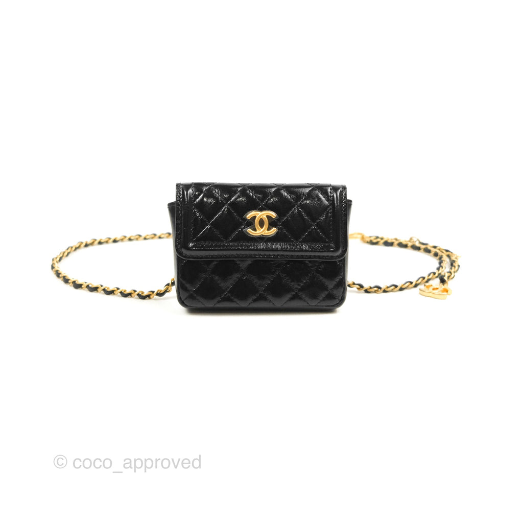 Chanel Waist Belt Bag Black Glazed Aged Calfskin Aged Gold Hardware