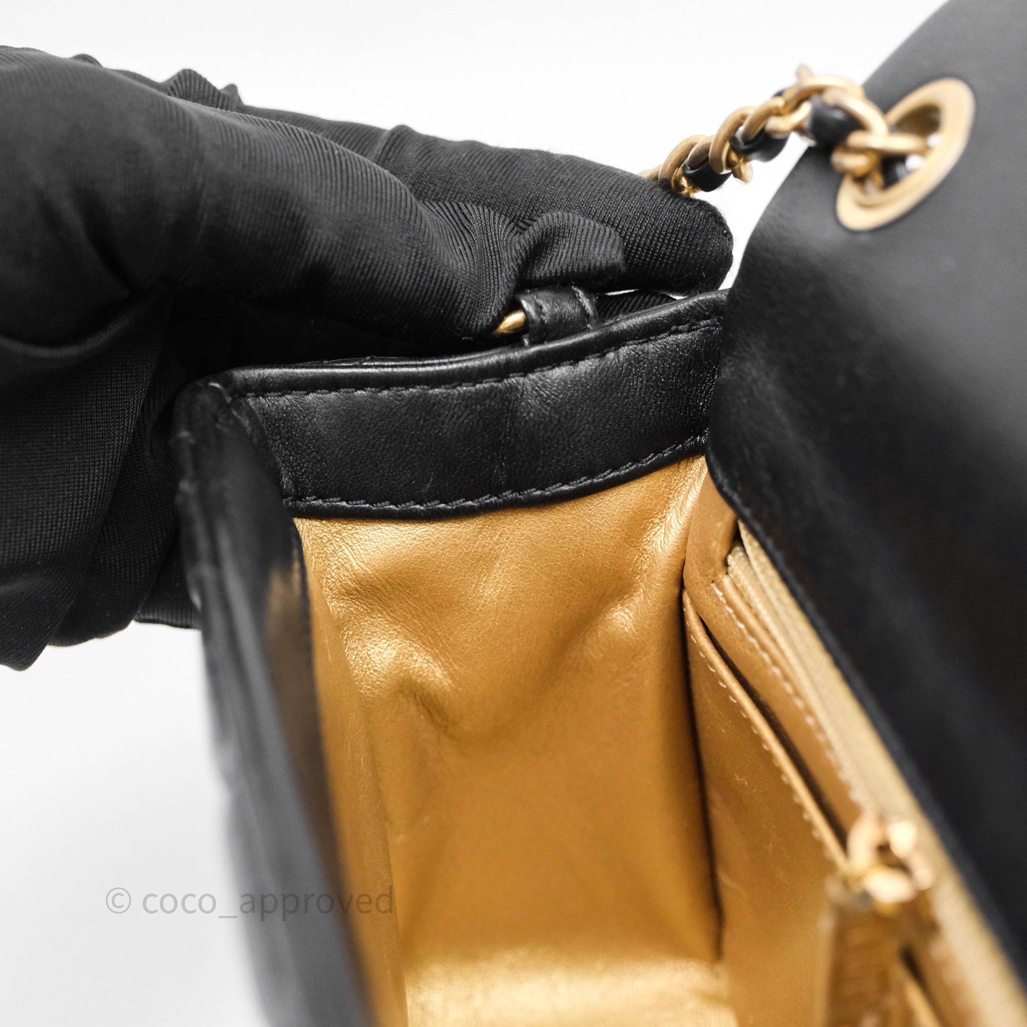 Chanel Pearl Crush Mini Square Quilted Black Lambskin Aged Gold