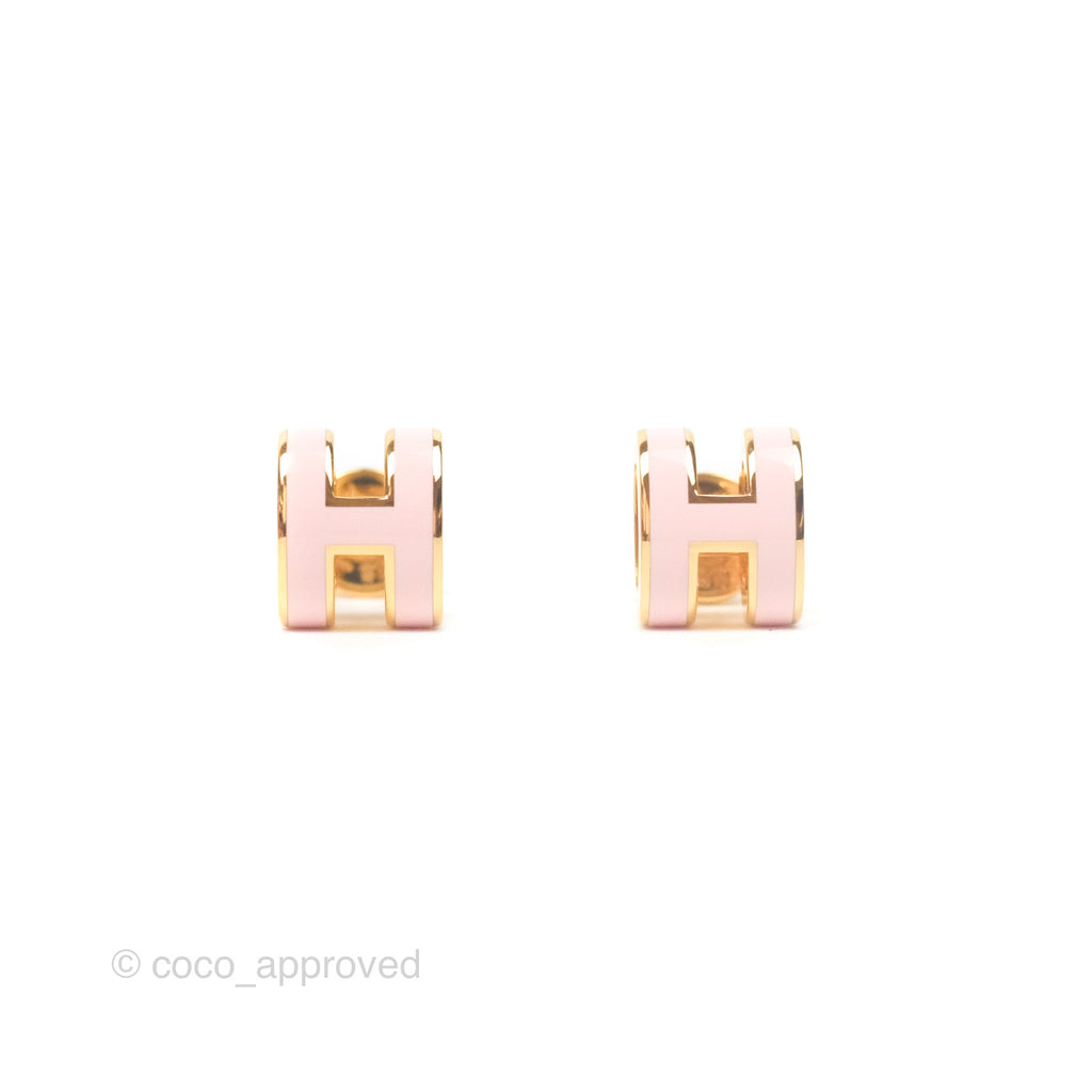 Hermès Mini Pop H Earrings Rose Dragee Gold Tone