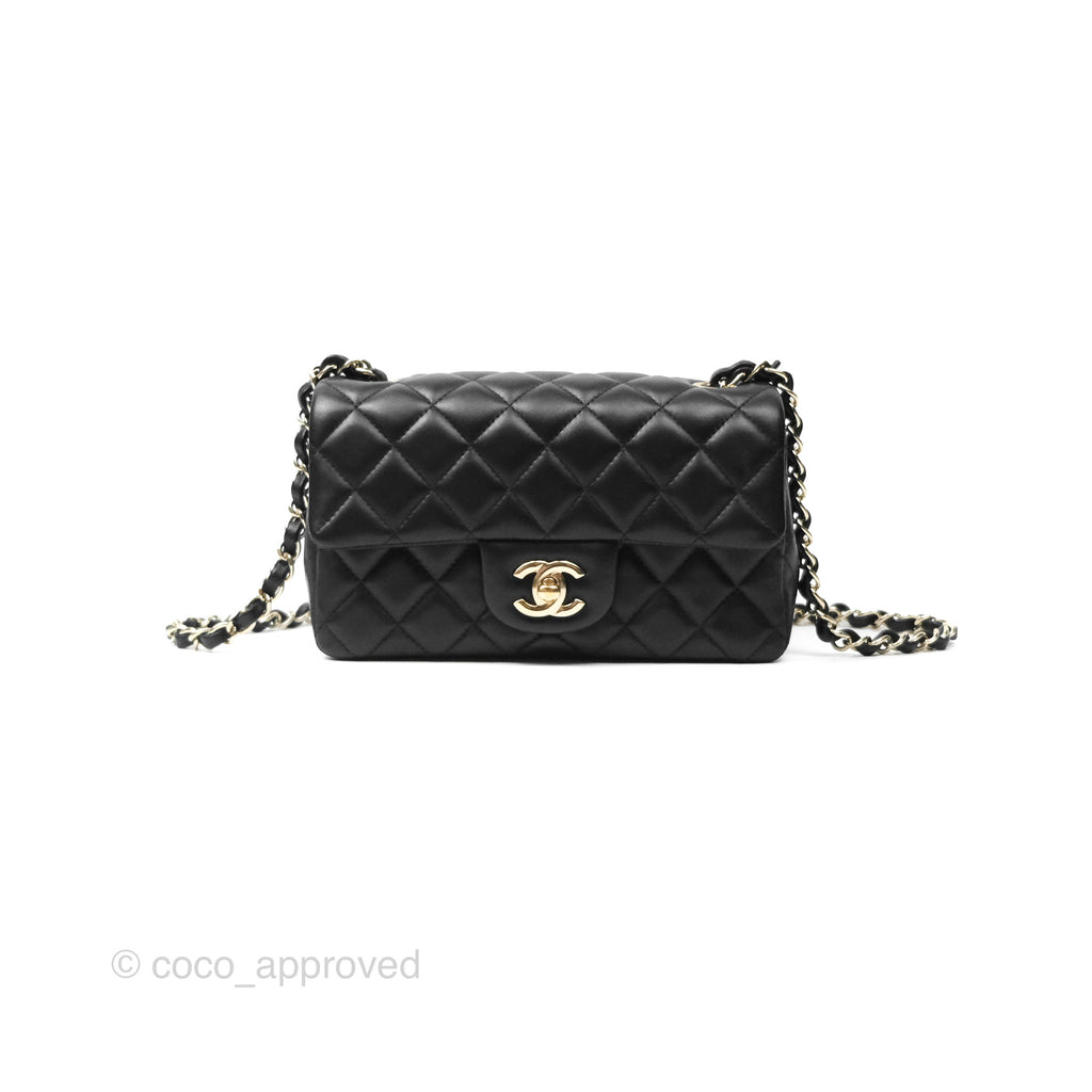 Chanel Mini Rectangular Quilted Black Lambskin Gold Hardware