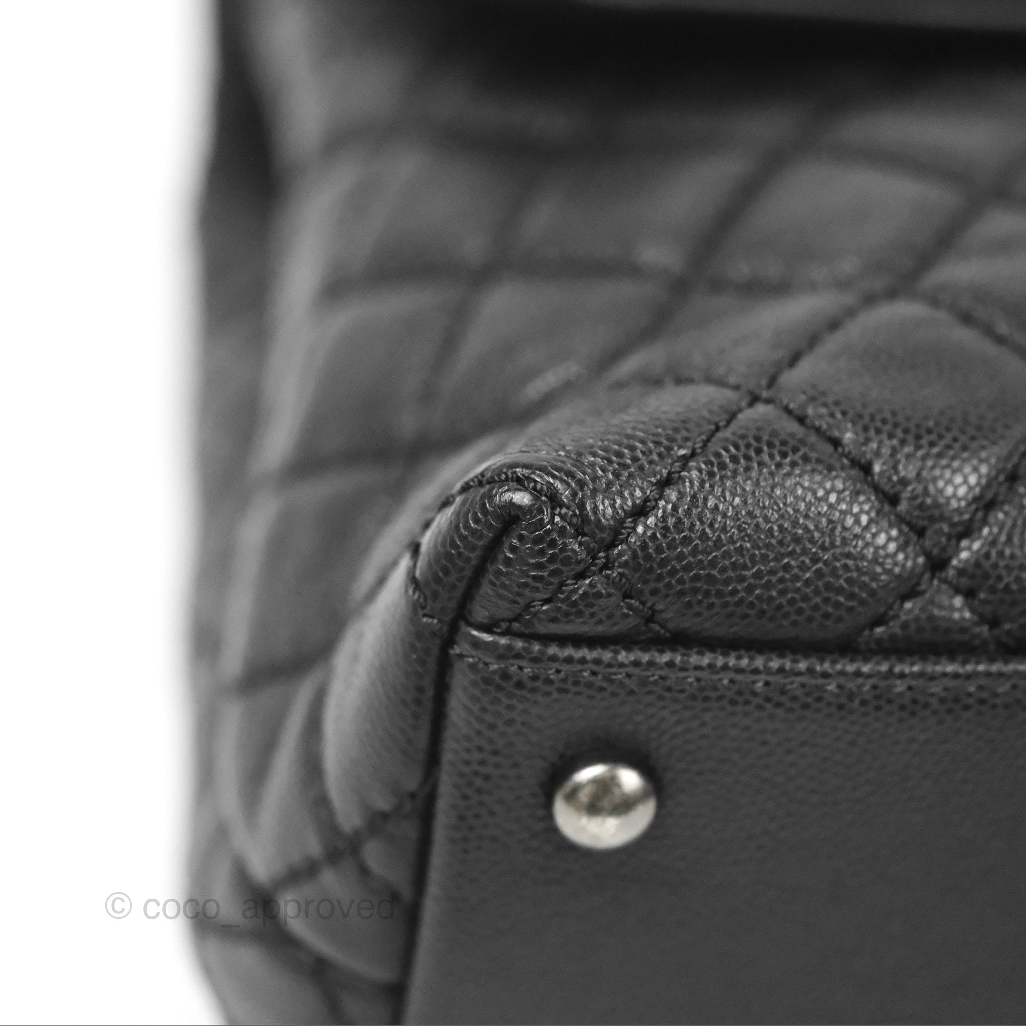 Chanel Coco Handle Bag Quilted Grained Caviar Ruthenium Mini Black