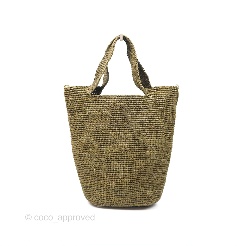 Loewe Mini Slit bag in Raffia / Calfskin Natural Olive