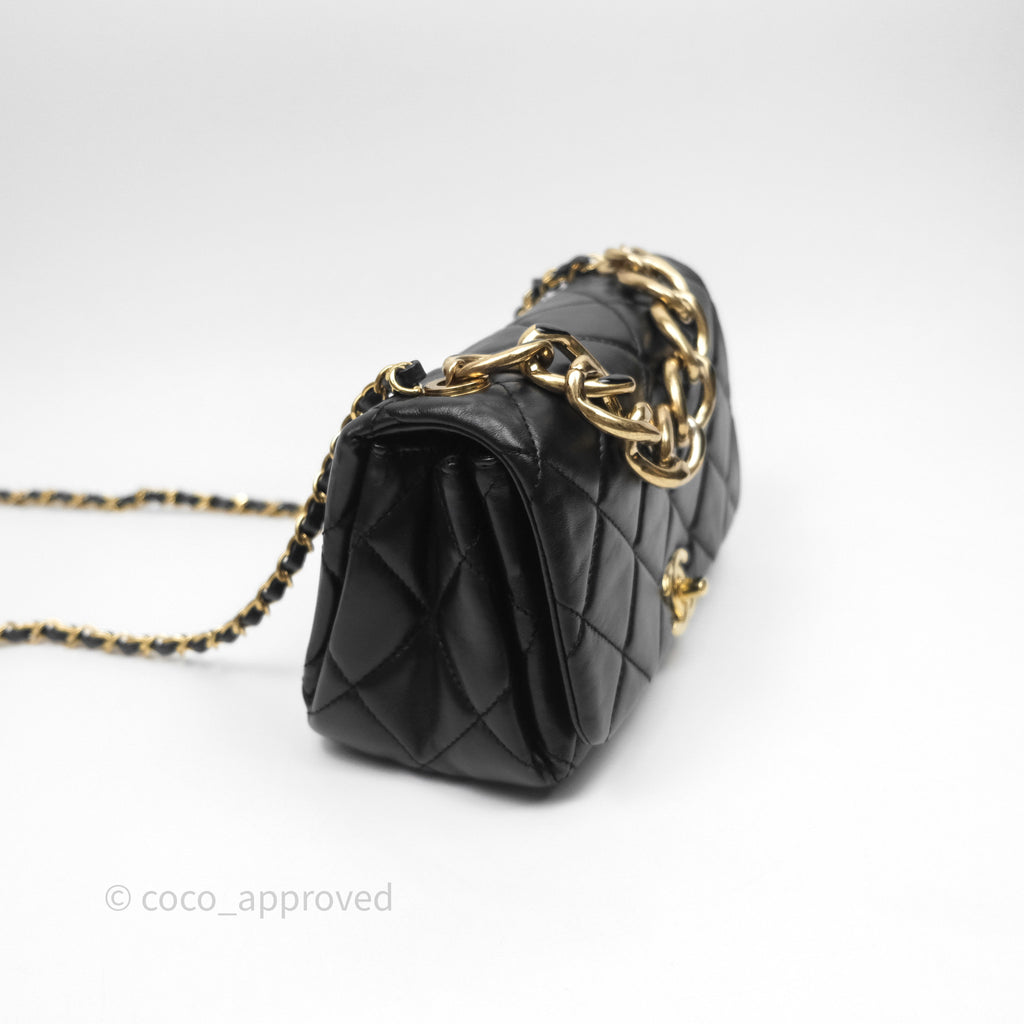 Chanel Quilted Color Match Chain Flap Black Lambskin Gold Hardware