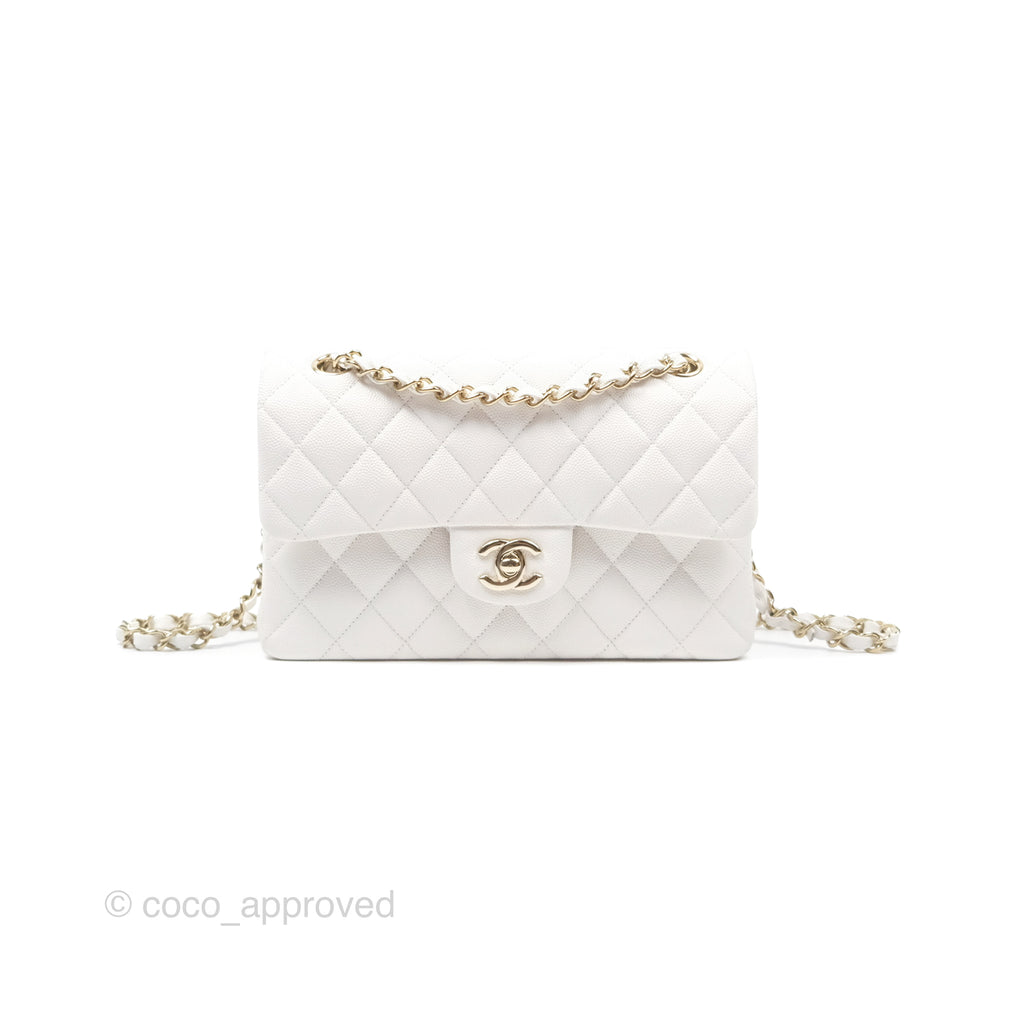 Chanel Small Classic Quilted Flap White Caviar Gold Hardware