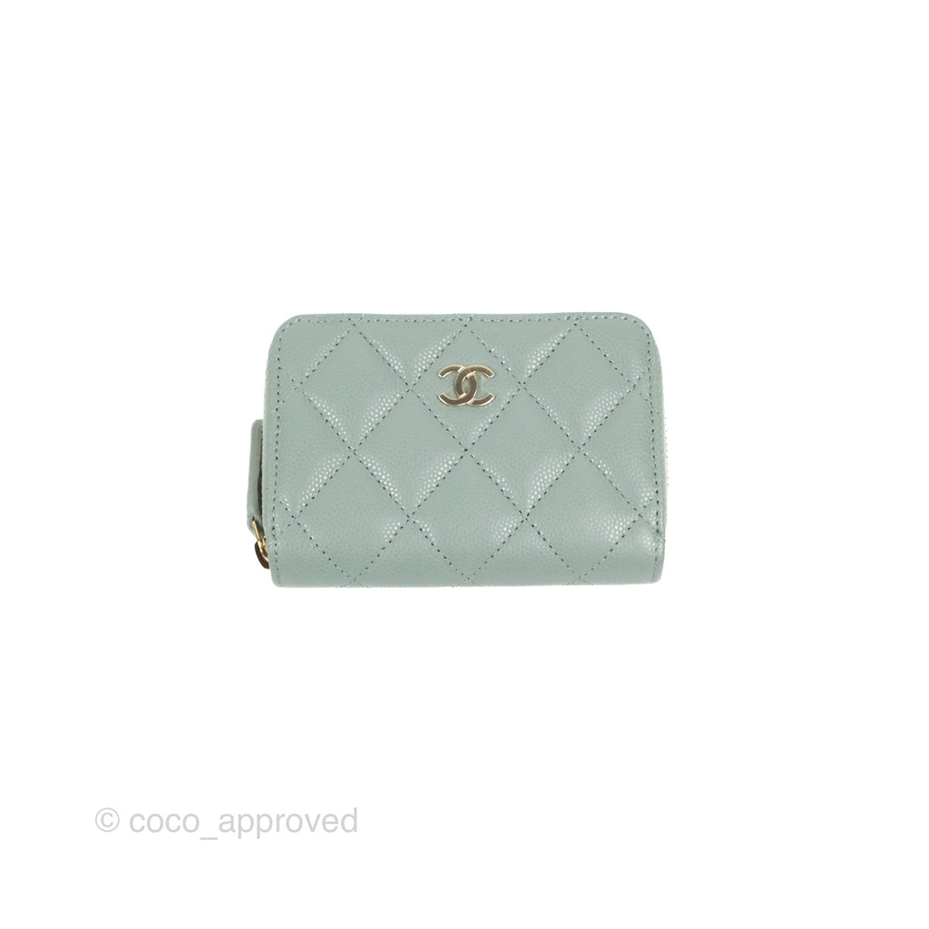 CHANEL Caviar Quilted Zip Coin Purse Light Blue 696161