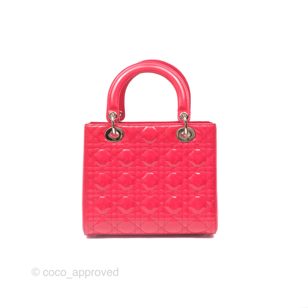 Christian Dior Medium Lady Dior Red Patent Silver Hardware