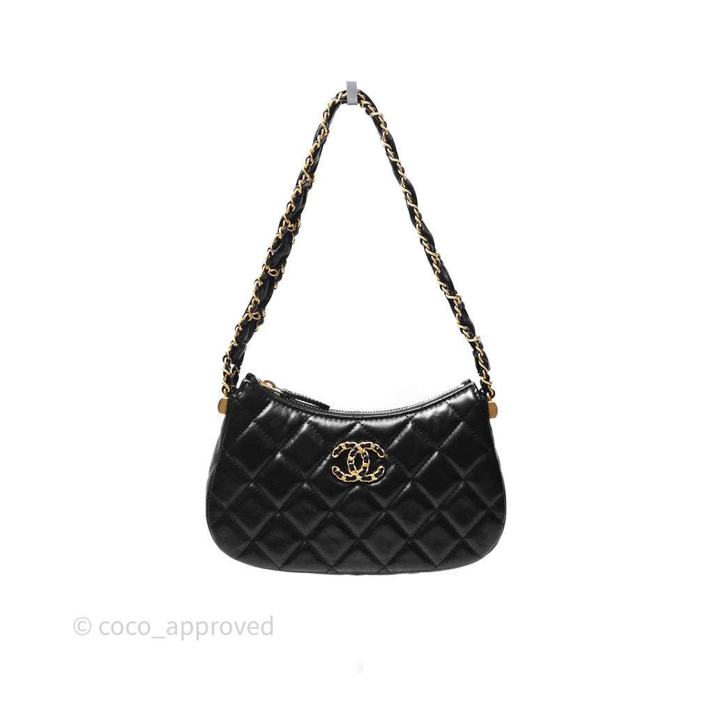 Chanel Hobo Bag Black Aged Calfskin Aged Gold Hardware