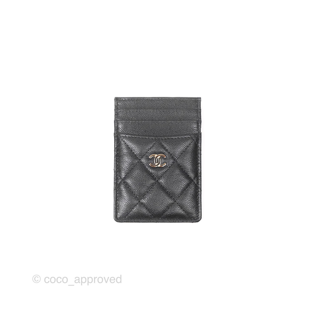 Chanel Quilted Card Holder Caviar Black Gold Hardware