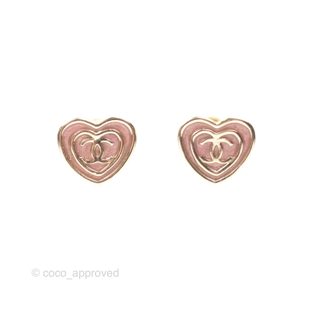 Chanel CC Heart Earrings Pink Gold Tone 24S