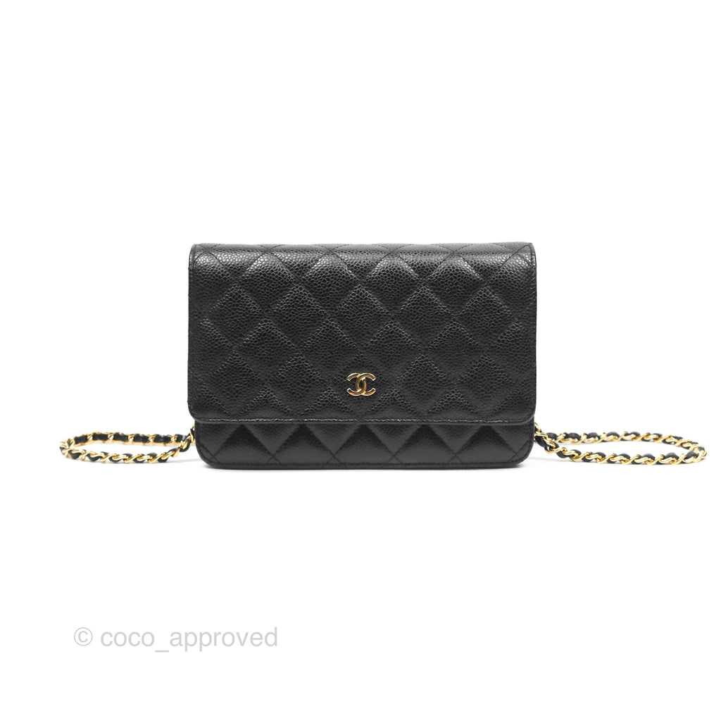 Chanel Classic Wallet On Chain WOC Quilted Black Caviar Gold Hardware