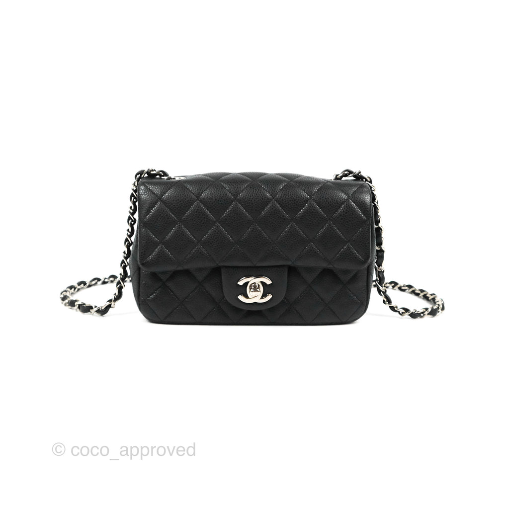 Chanel Quilted Mini Rectangular Flap Black Caviar Silver Hardware