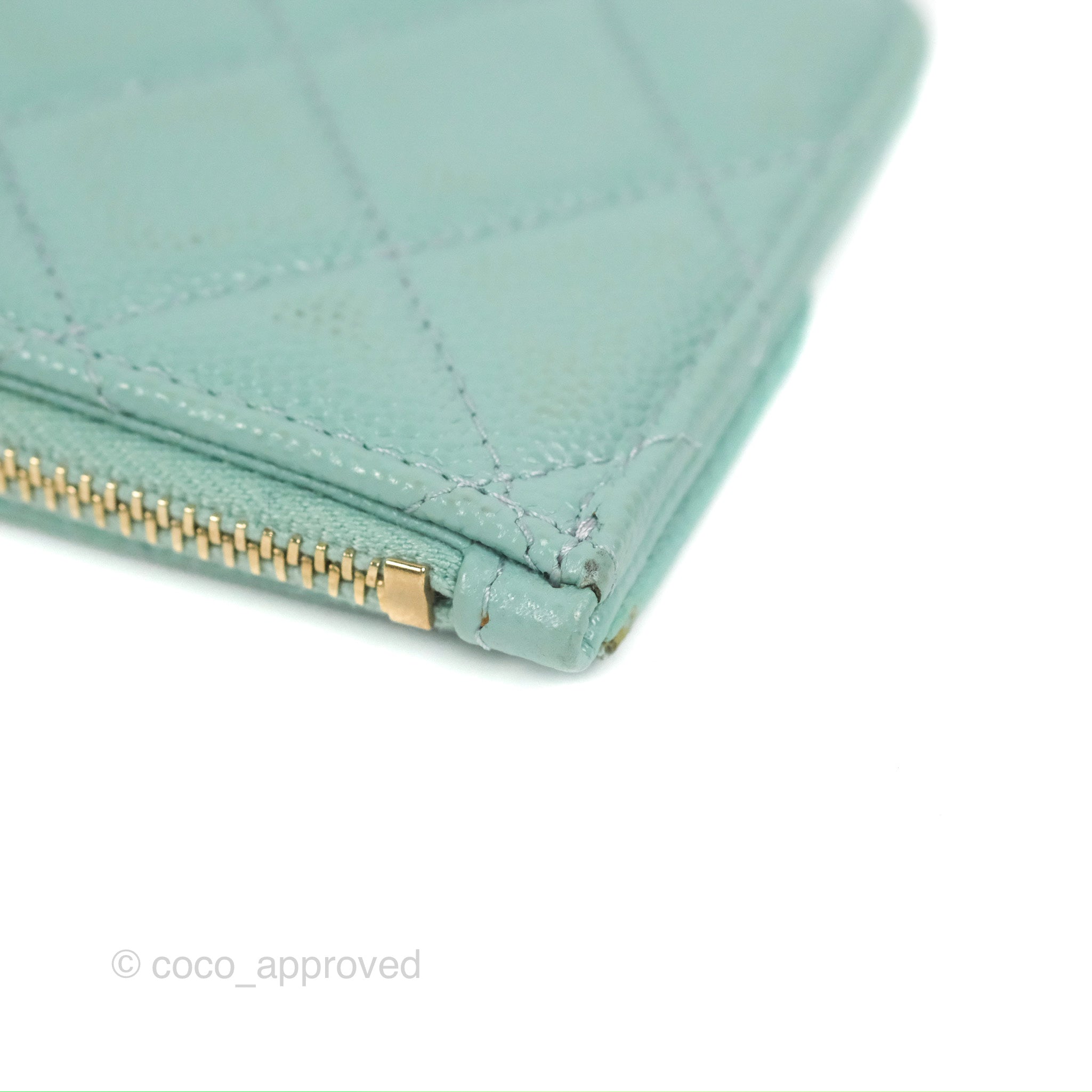 Chanel Quilted Zip Flap Card Holder Tiffany Blue Caviar Gold Hardware –  Coco Approved Studio