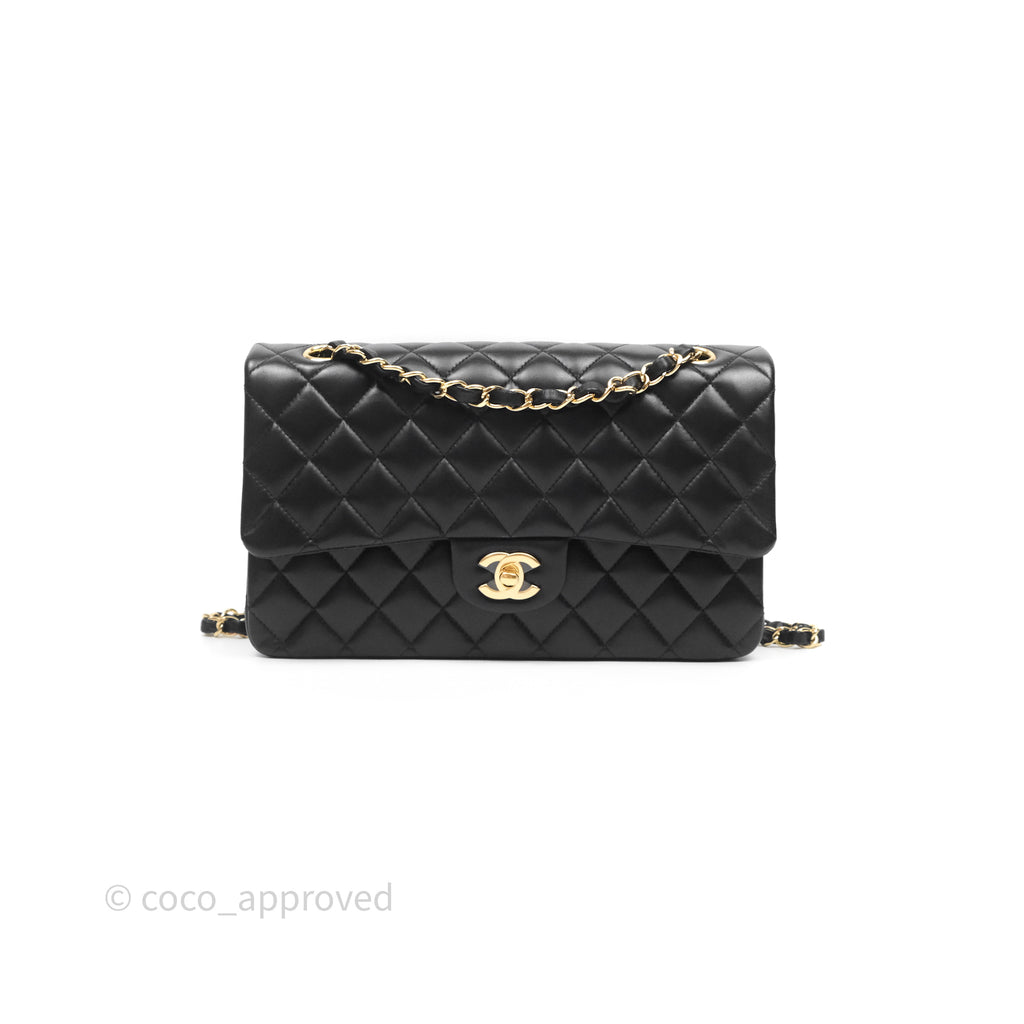 Chanel Classic M/L Medium Flap Quilted Black Lambskin Gold Hardware