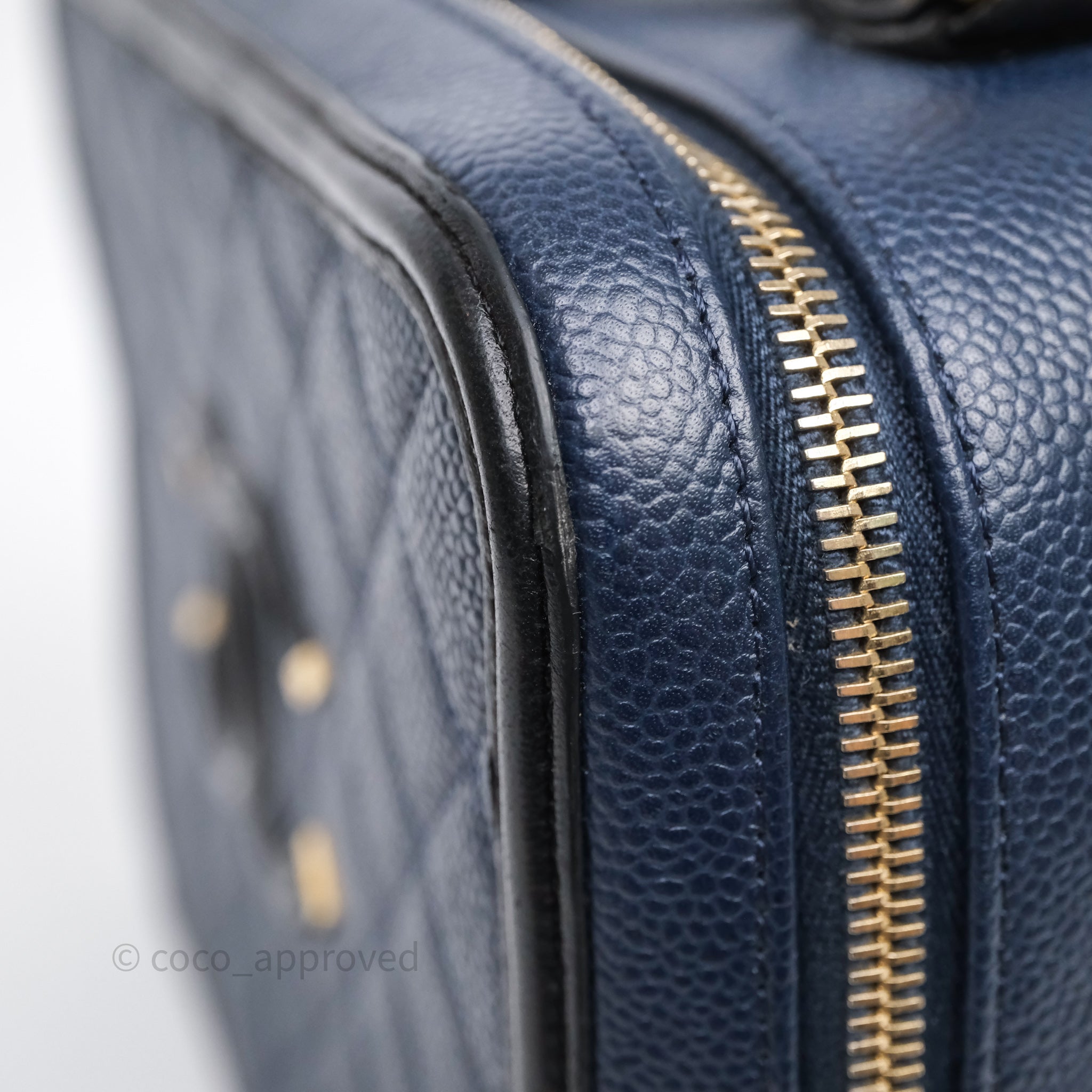 Chanel Quilted Large CC Filigree Vanity Case Navy Black Caviar