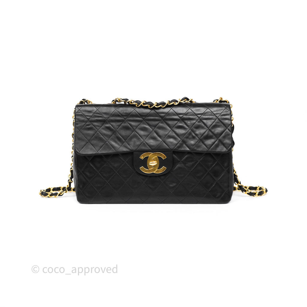 Chanel Vintage XL Jumbo Single Flap Black Lambskin 24K Gold Hardware