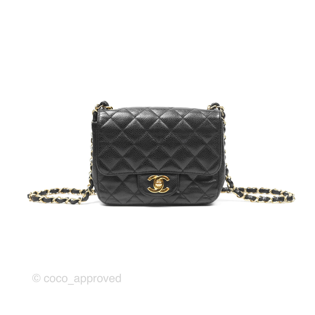 Chanel Vintage Mini Square Quilted Black Caviar Gold Hardware