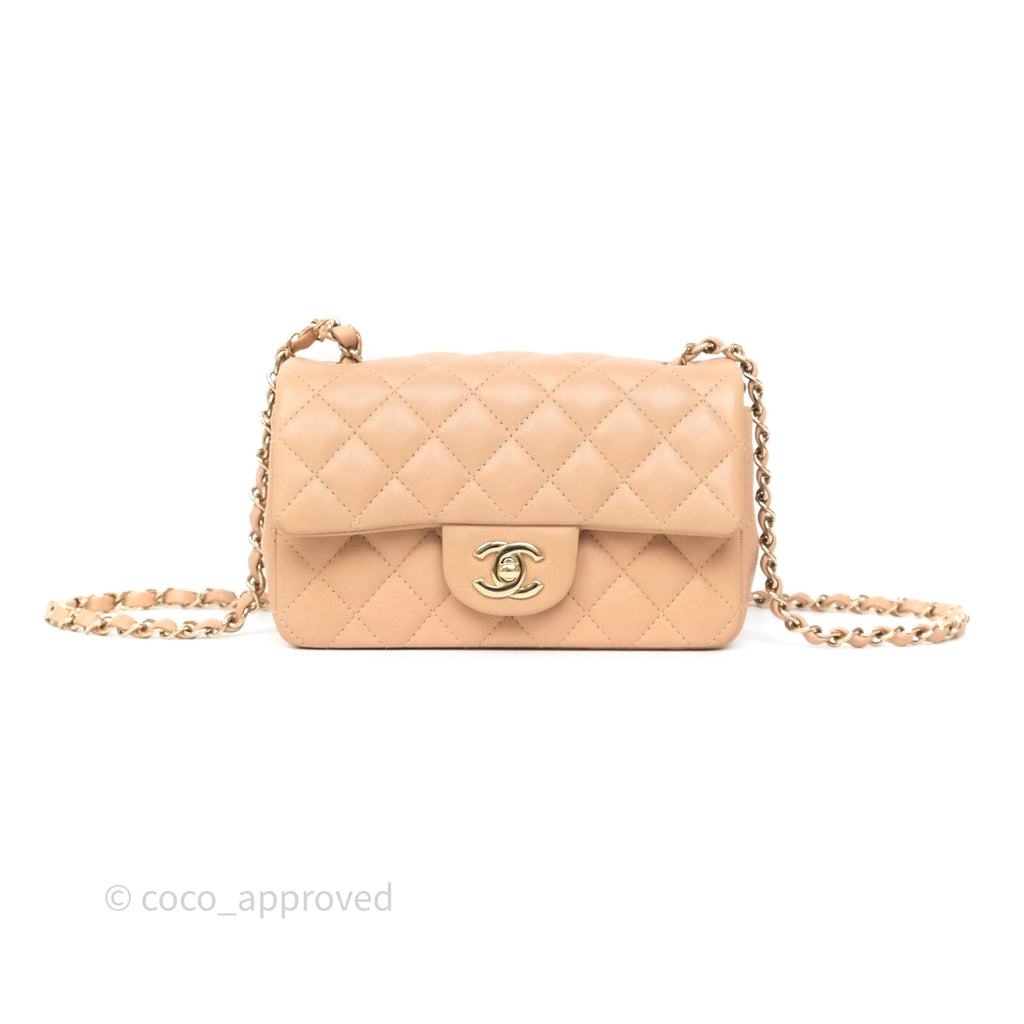 Chanel Mini Rectangular Quilted Beige Lambskin Gold Hardware