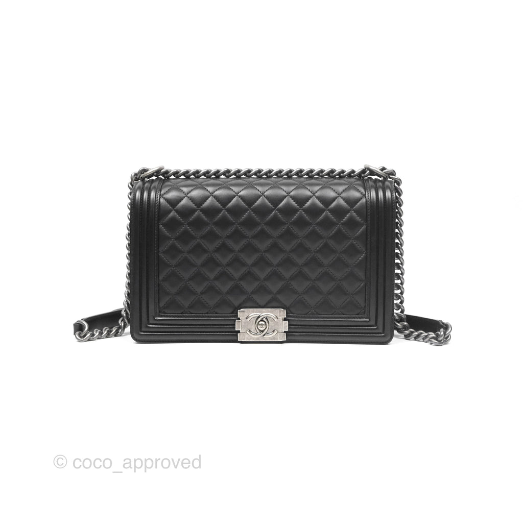 Chanel Quilted New Medium Boy Black Lambskin Ruthenium Hardware