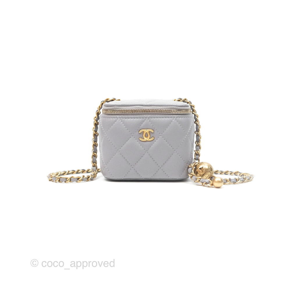 Chanel Pearl Crush Mini Vanity With Chain Grey Lambskin Aged Gold Hardware