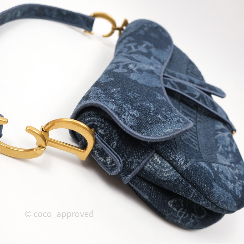 Christian Dior Saddle Bag Navy Denim Gold Hardware