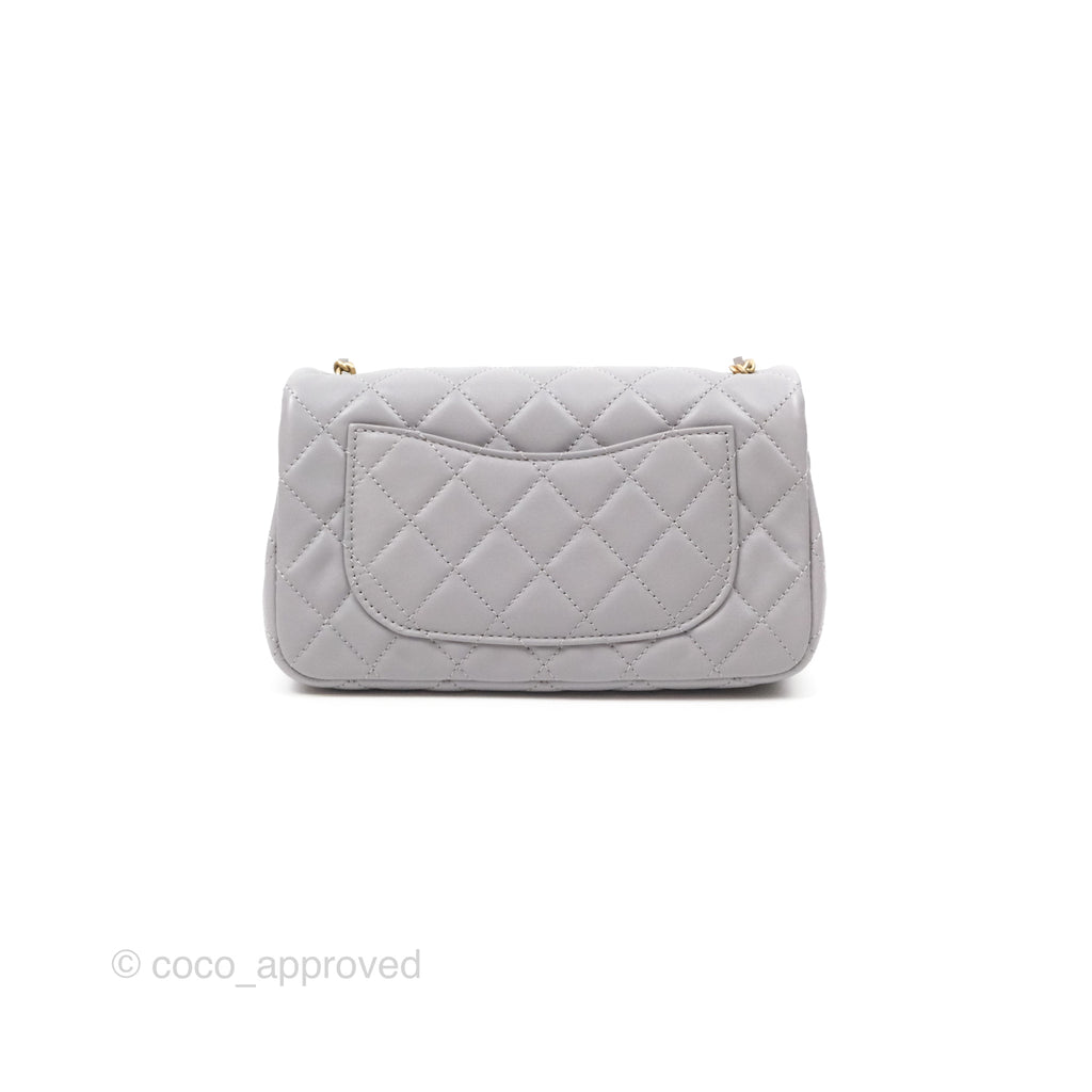 Chanel Mini Rectangular Pearl Crush Grey Lambskin Aged Gold Hardware