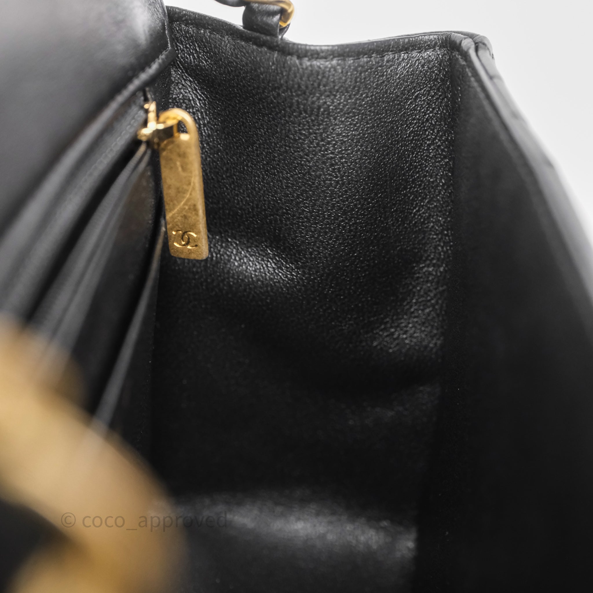 Chanel Mini Square Flap Chevron Black Lambskin Aged Gold Hardware