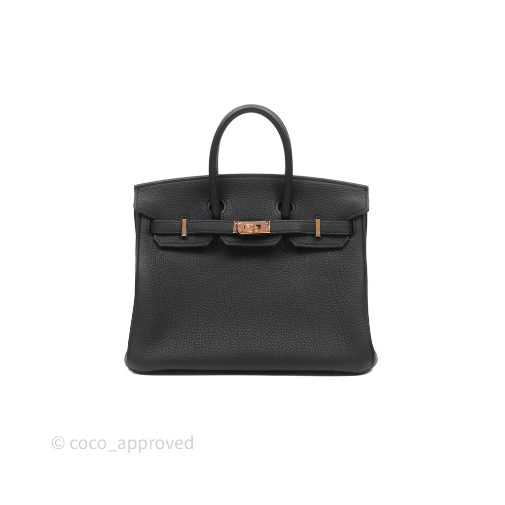 Hermes Birkin 25 Black 89 Togo Rose Gold Hardware