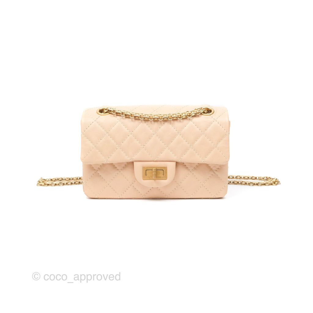 Chanel Mini Reissue 224 Beige Aged Calfskin Aged Gold Hardware