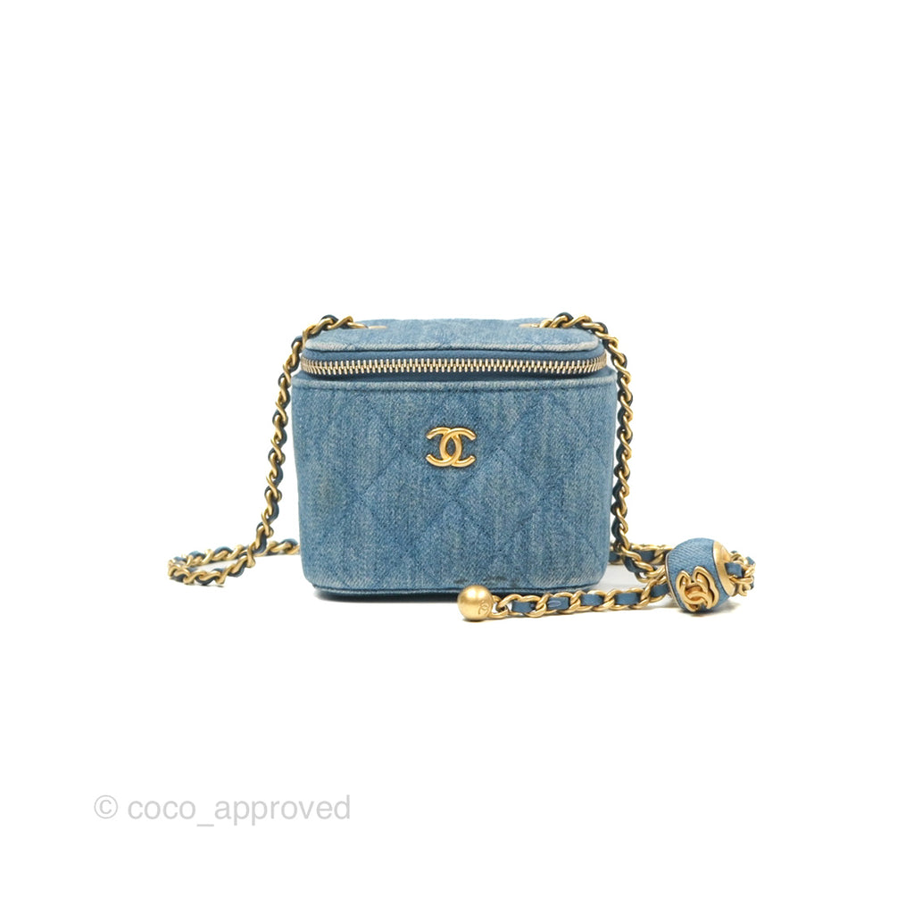 Chanel Mini Pearl Crush Vanity With Chain Denim Aged Gold Hardware