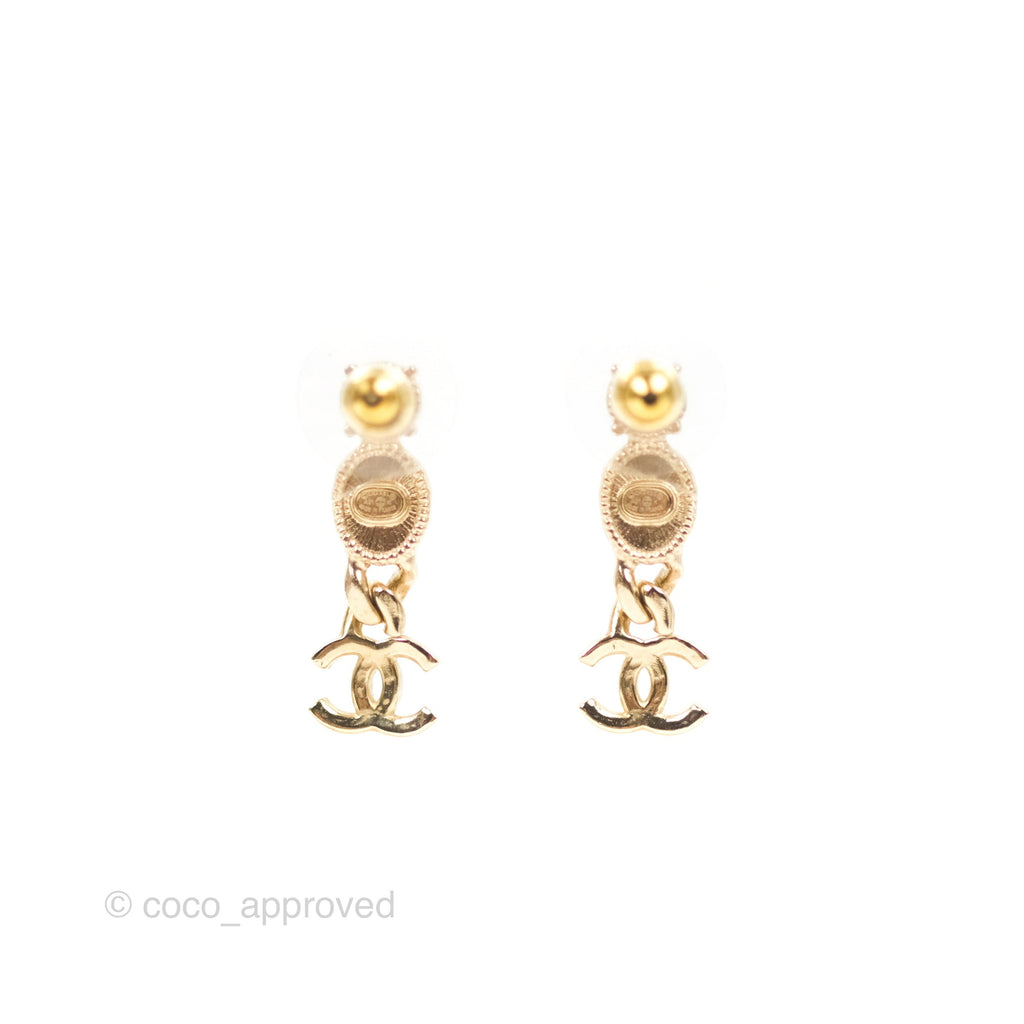 Chanel Crystal CC Drop Earrings Gold Tone 21K – Coco Approved Studio