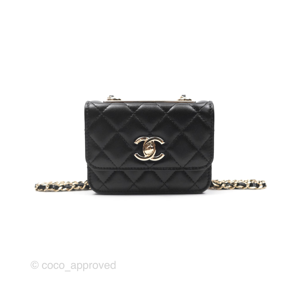 Chanel Mini Quilted Trendy CC Card Holder With Chain Black Lambskin Gold Hardware