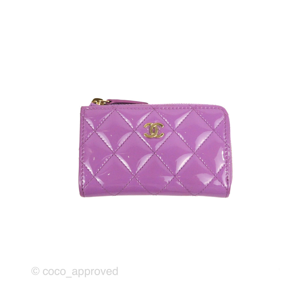 Chanel Classic Quilted Key Holder Purple Patent Gold Hardware