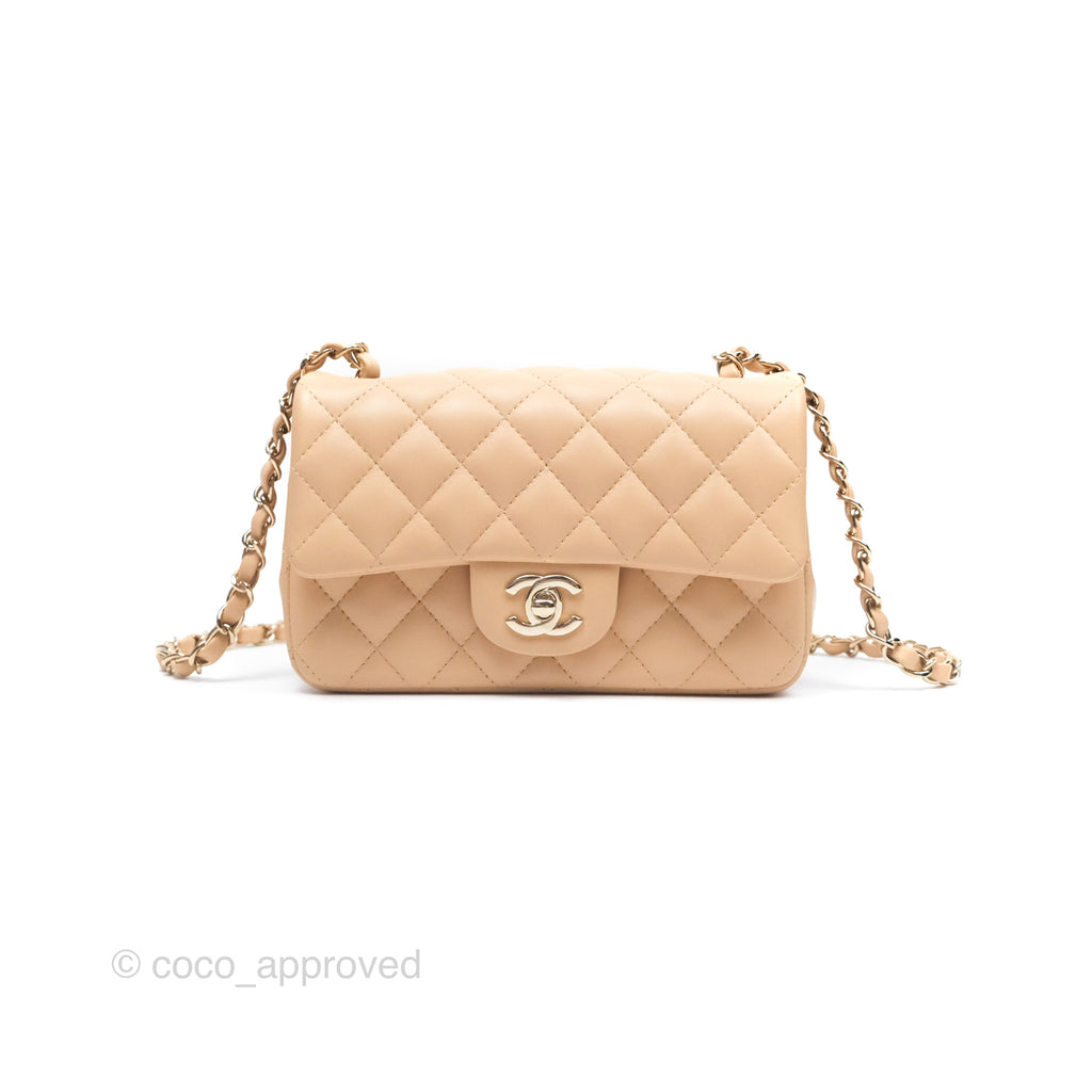 Chanel Quilted Mini Rectangular Beige Lambskin Gold Hardware