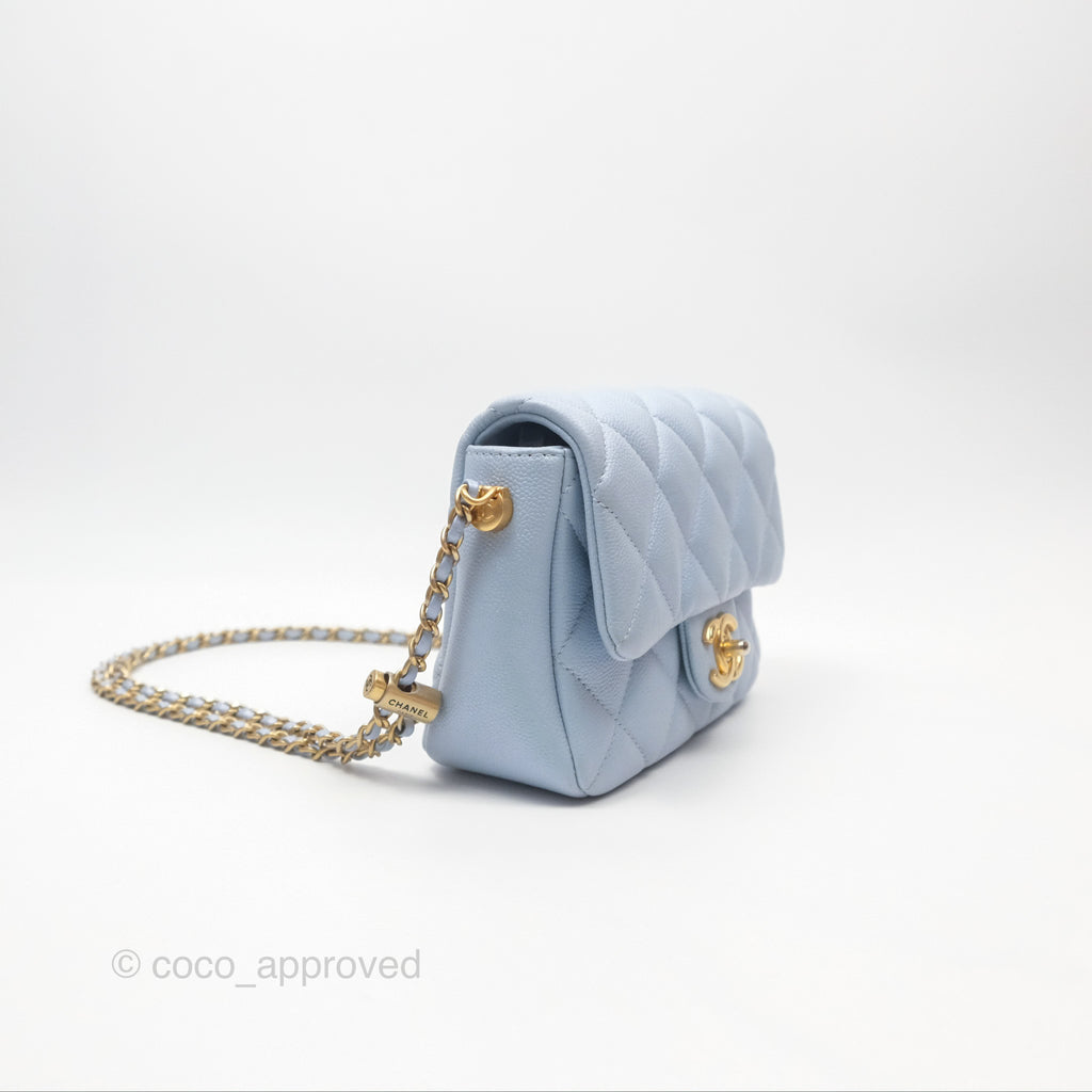 Chanel Quilted My Perfect Mini Iridescent Blue Caviar Aged Gold Hardware