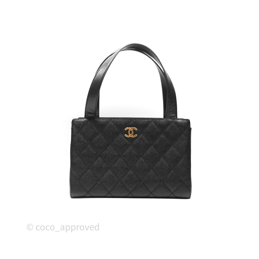 Chanel Vintage Quilted CC Tote Black Caviar Gold Hardware