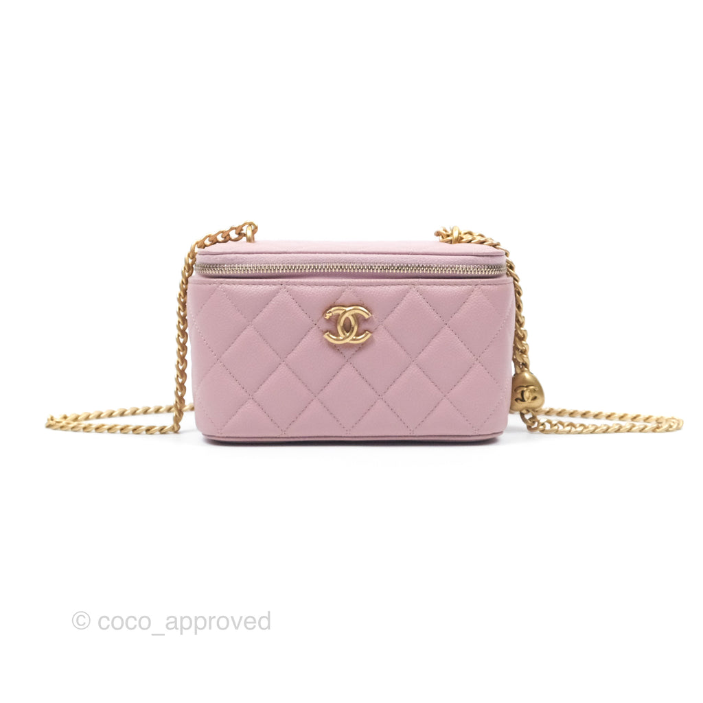 Chanel Vanity with Heart Adjustable Chain Dusty Pink Caviar Aged Gold Hardware