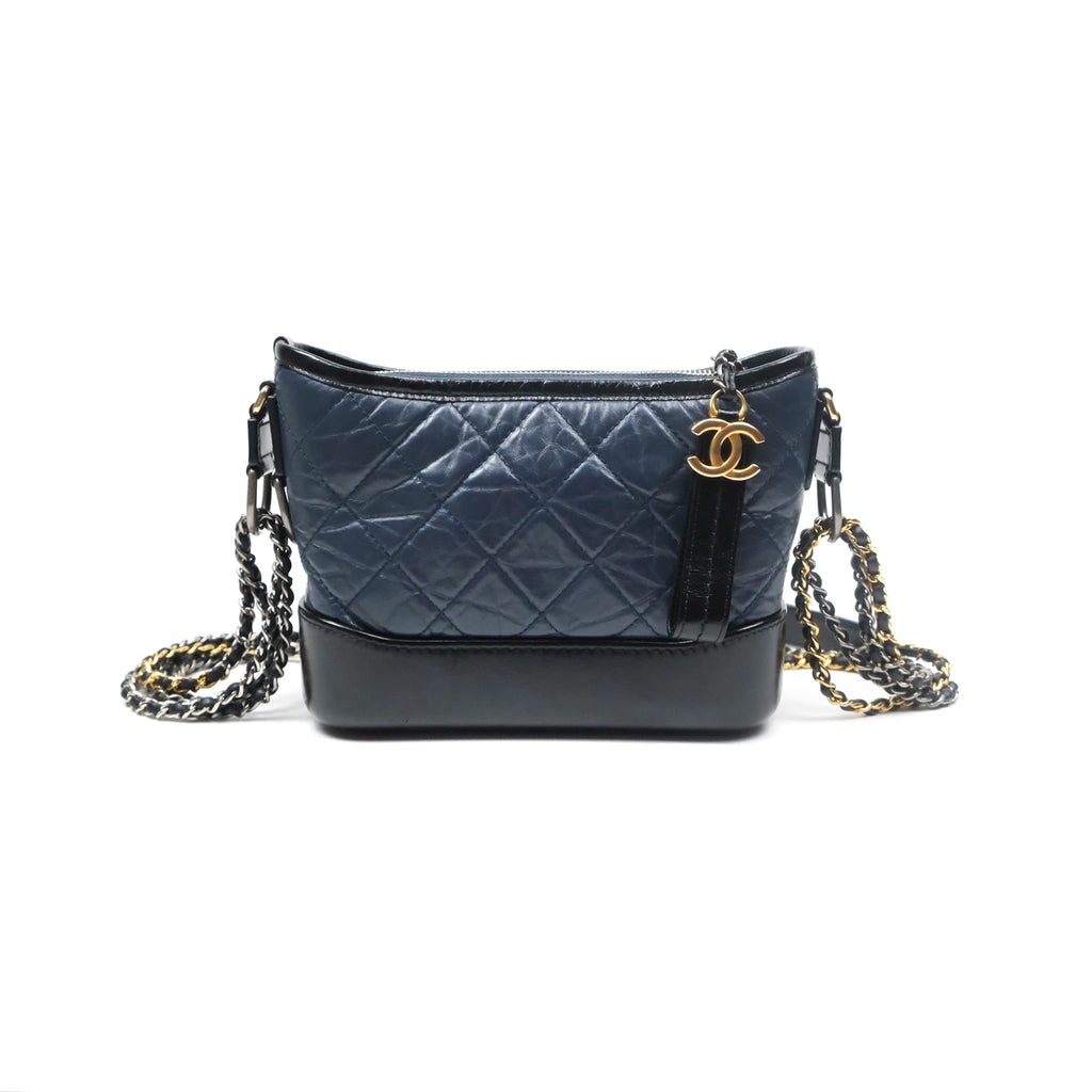 Chanel Small Gabrielle Hobo Quilted Navy Black Aged Calfskin