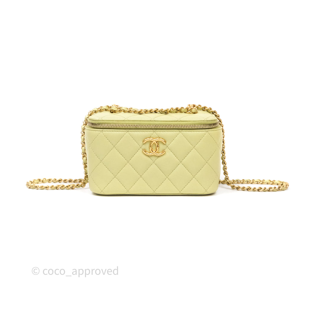Chanel Quilted Vanity With Chain Lambskin Green Gold Hardware