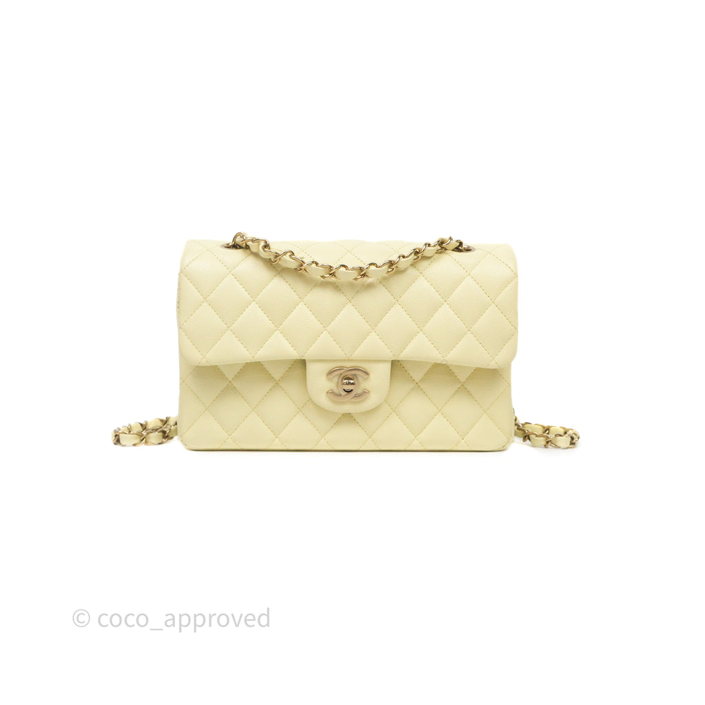 Chanel Small Classic Quilted Flap Light Yellow Caviar Gold Hardware