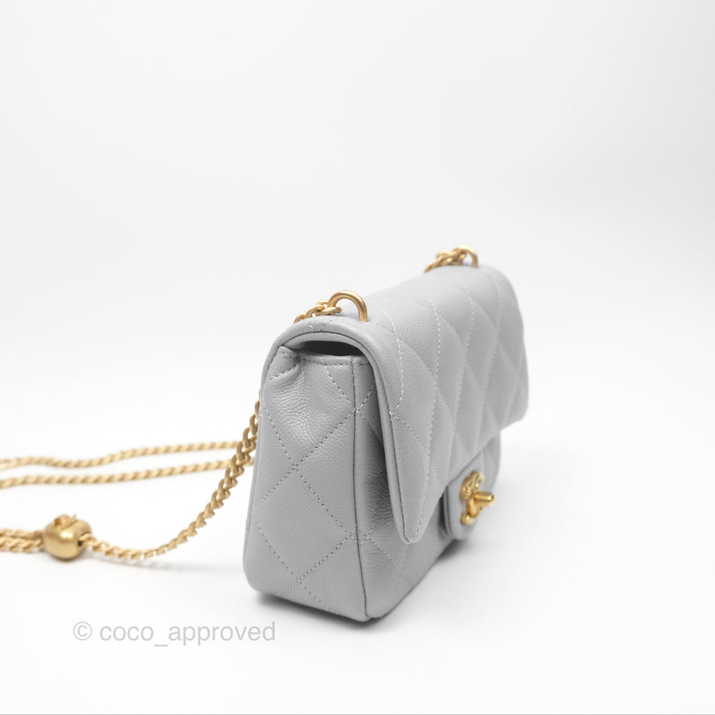 Chanel Mini Flap Bag Heart Adjustable Chain Grey Caviar Aged Gold Hardware