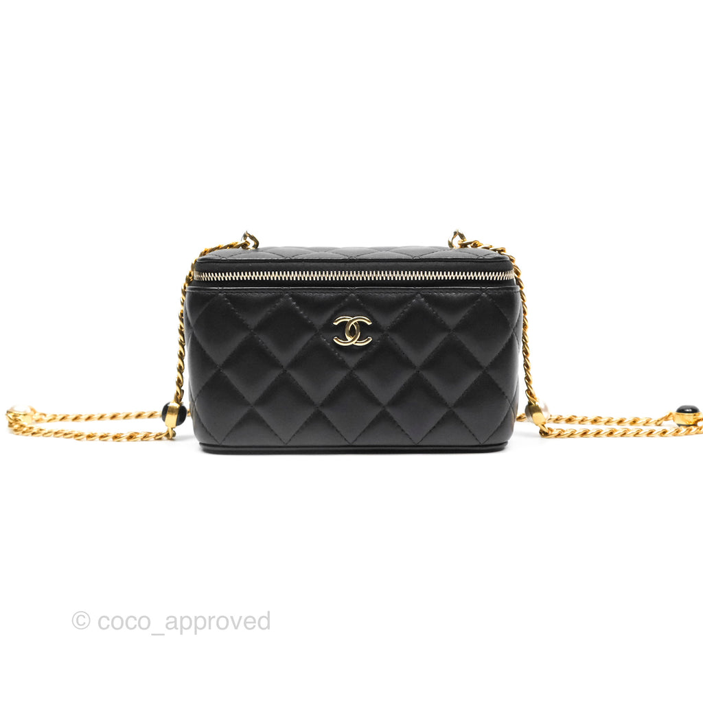 Chanel Vanity Rectangular with Pearl Resin Chain Black Lambskin Gold Hardware