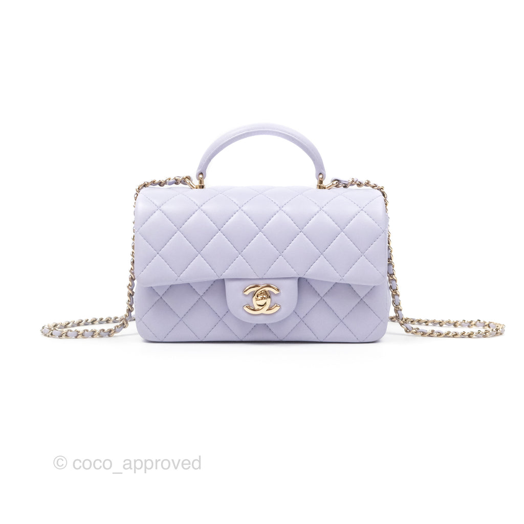 Chanel Top Handle Mini Rectangular Flap Bag Lilac Lambskin Gold Hardware