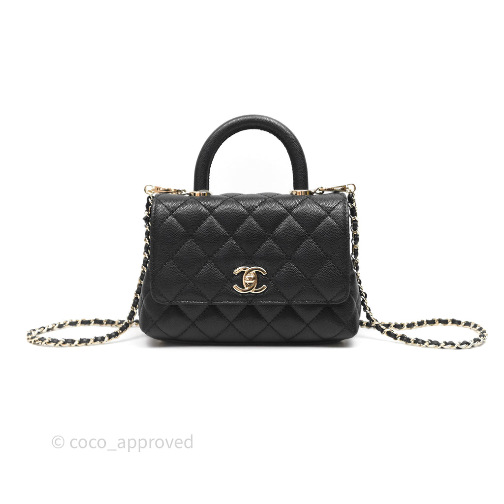 Chanel Mini Coco Handle Quilted Black Caviar Gold Hardware