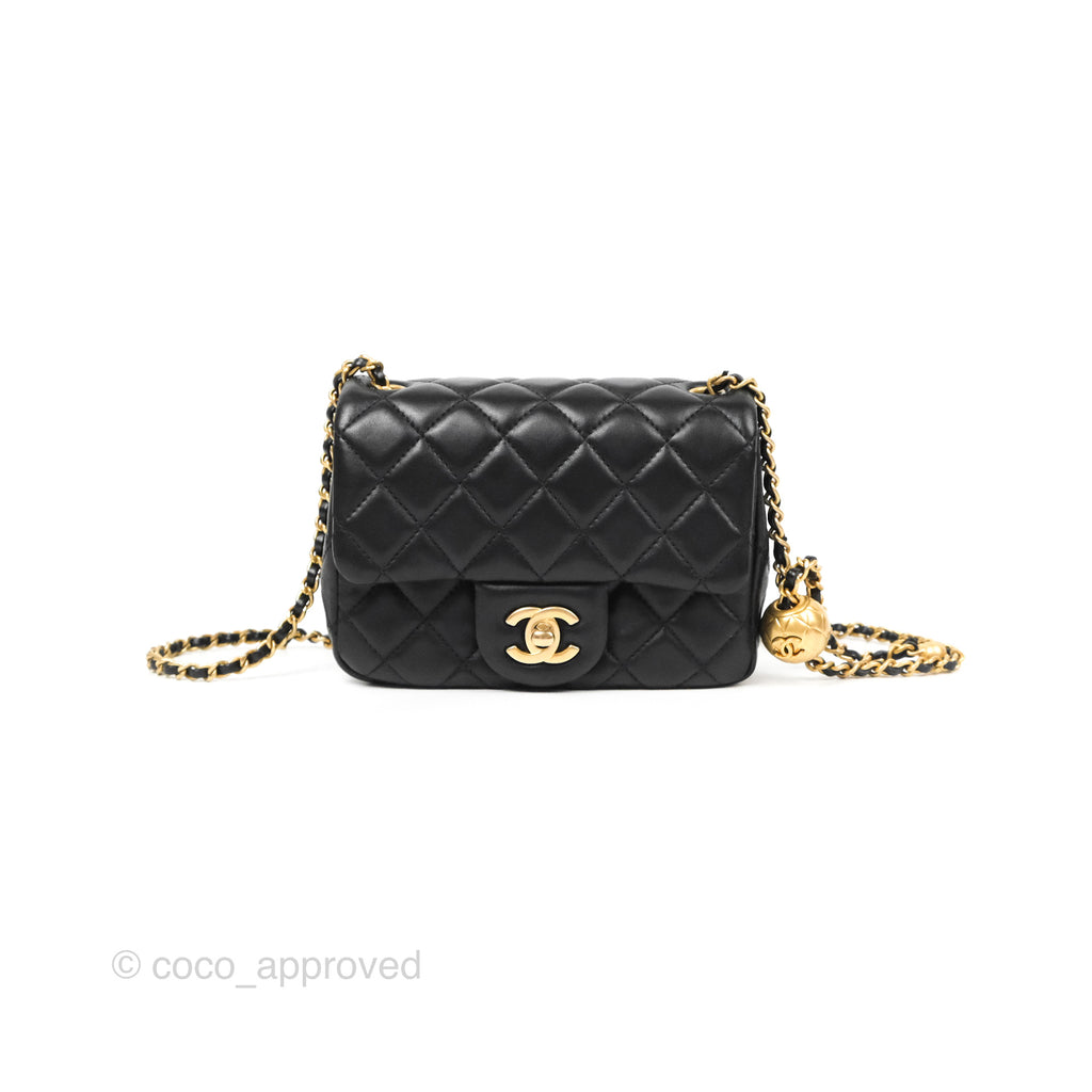 Chanel Pearl Crush Mini Square Quilted Black Lambskin Aged Gold Hardware