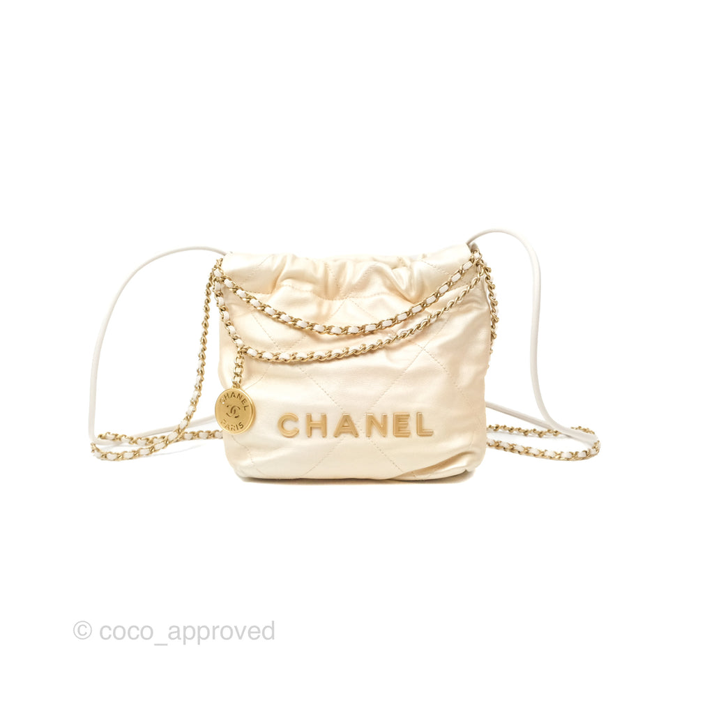 Chanel 22 Mini Bag Iridescent Light Gold Calfskin Aged Gold Hardware