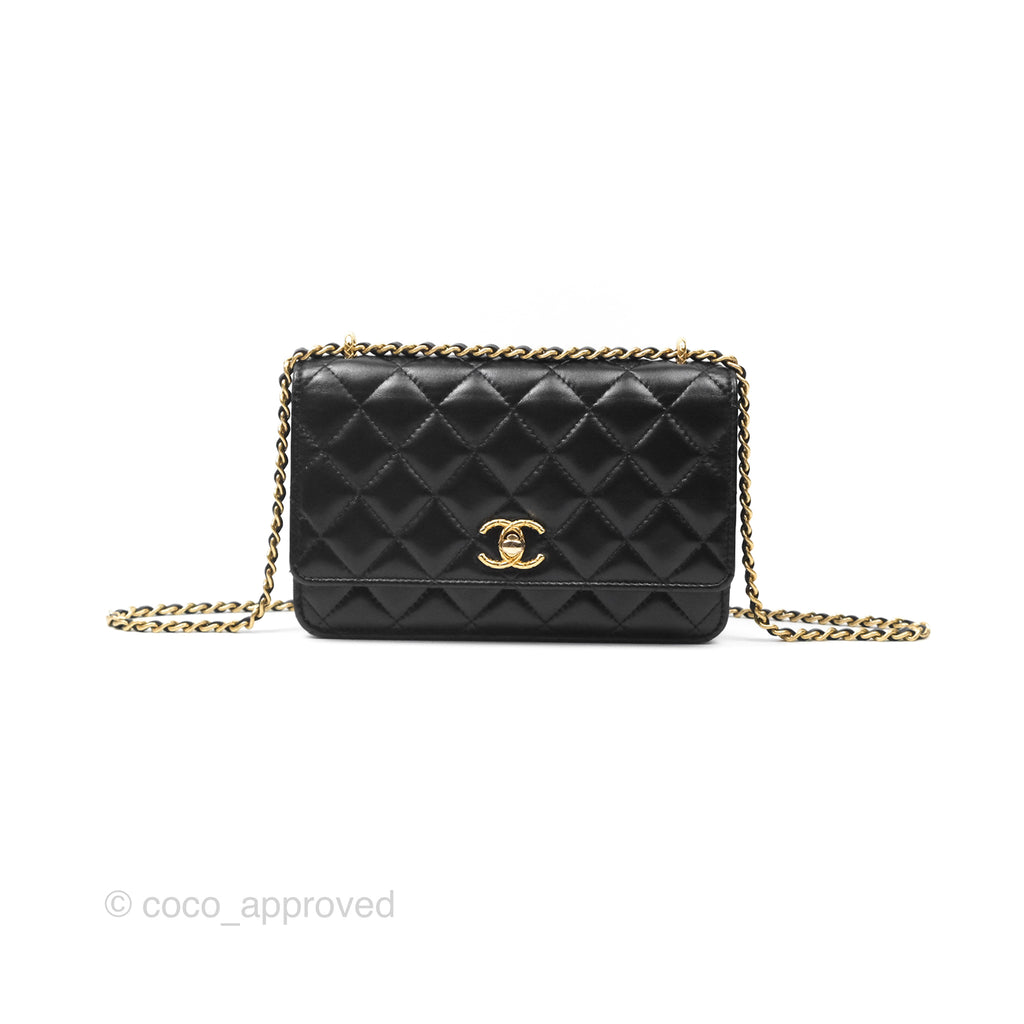 Chanel Quilted Dynasty Wallet on Chain WOC Black Shiny Lambskin Gold Hardware